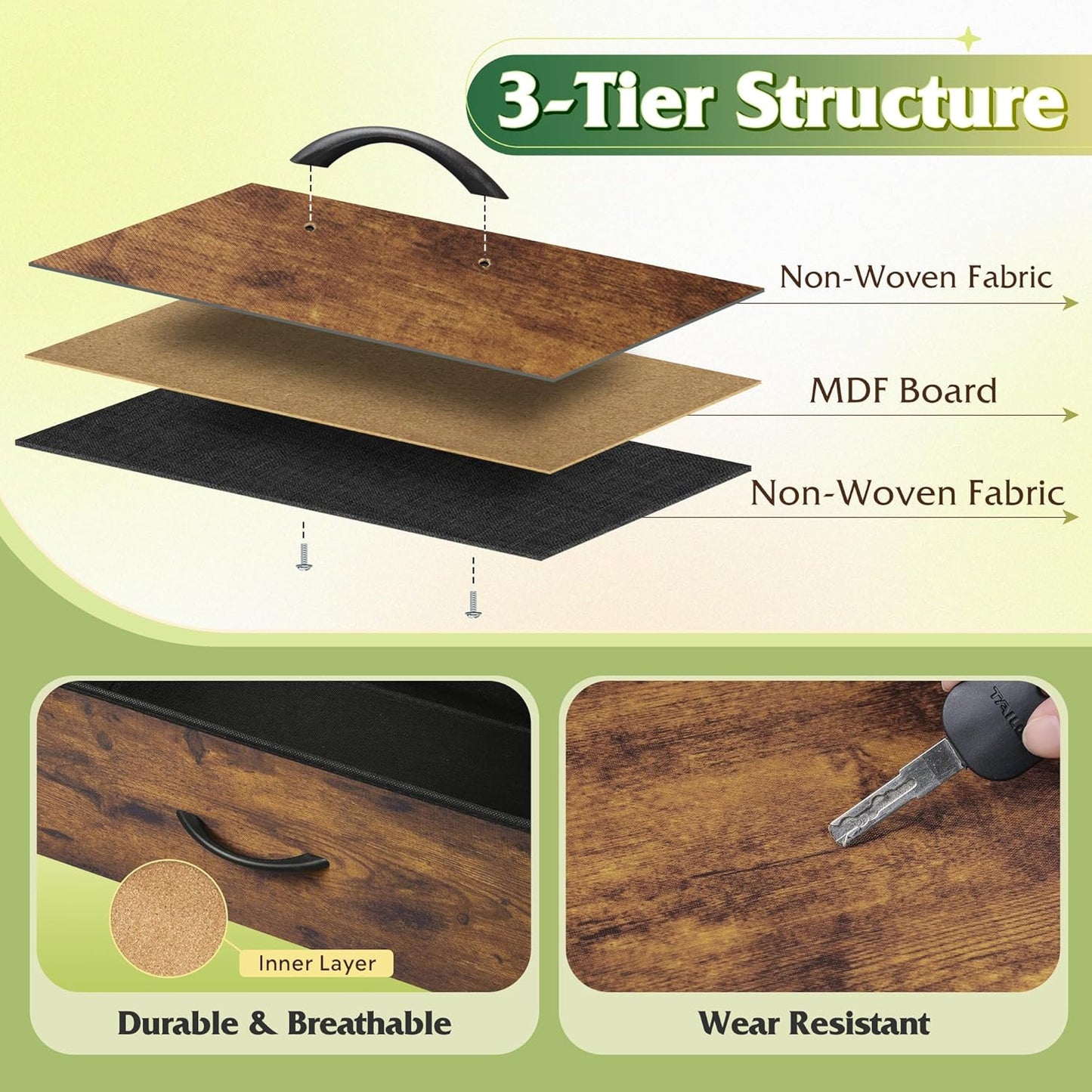 TV Stand for 55, 60, 65 Inch TV, Entertainment Center with LED Lights & Charging Station, TV Media Console Table with 15 Fabric Drawers and Open Shelves for Living Room, Hallway, Rustic Brown