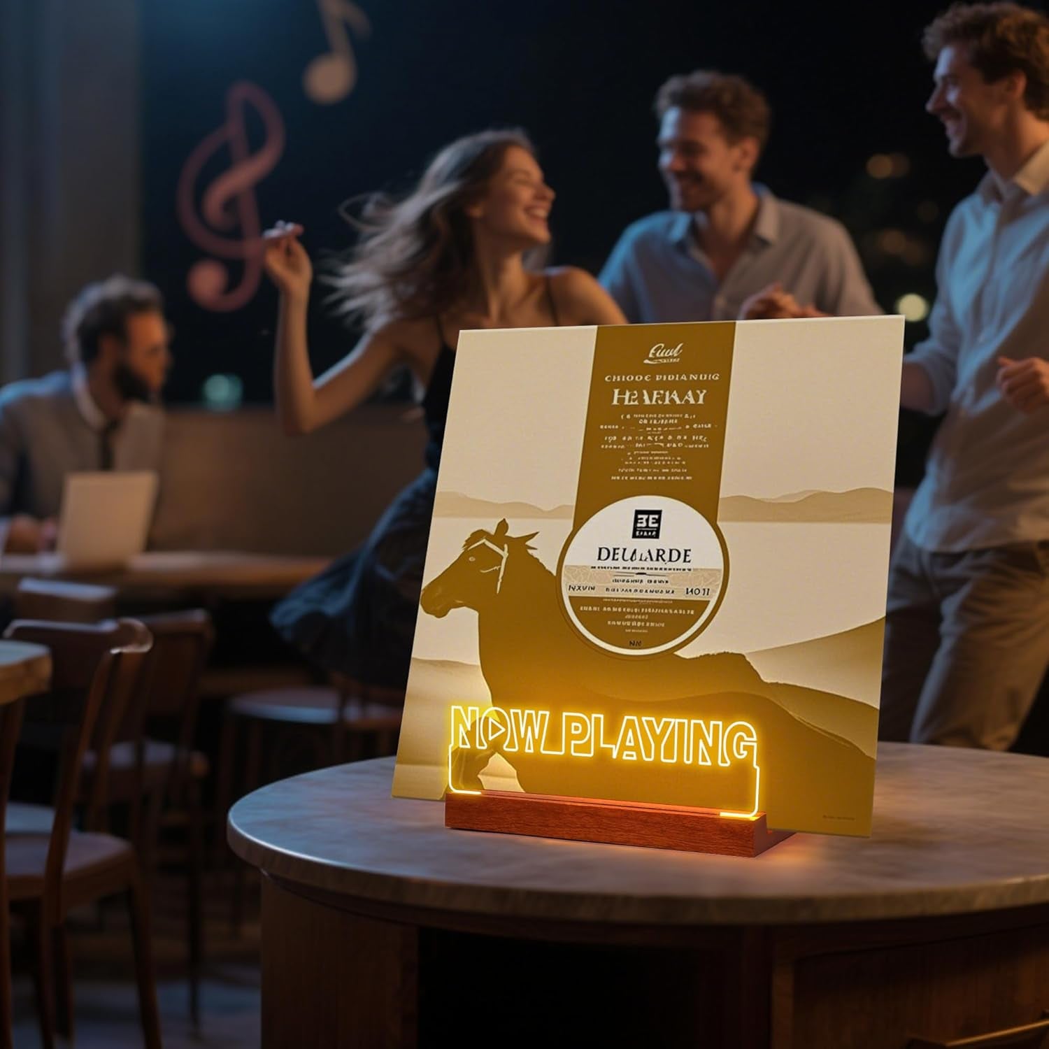 Now Playing Vinyl Record Stand, Light up Record Holder Stand Display Decor, LED Wooden Base with Soft Warm White Lights,Vinyl Album Storage Gifts for Music Lovers Room Decor
