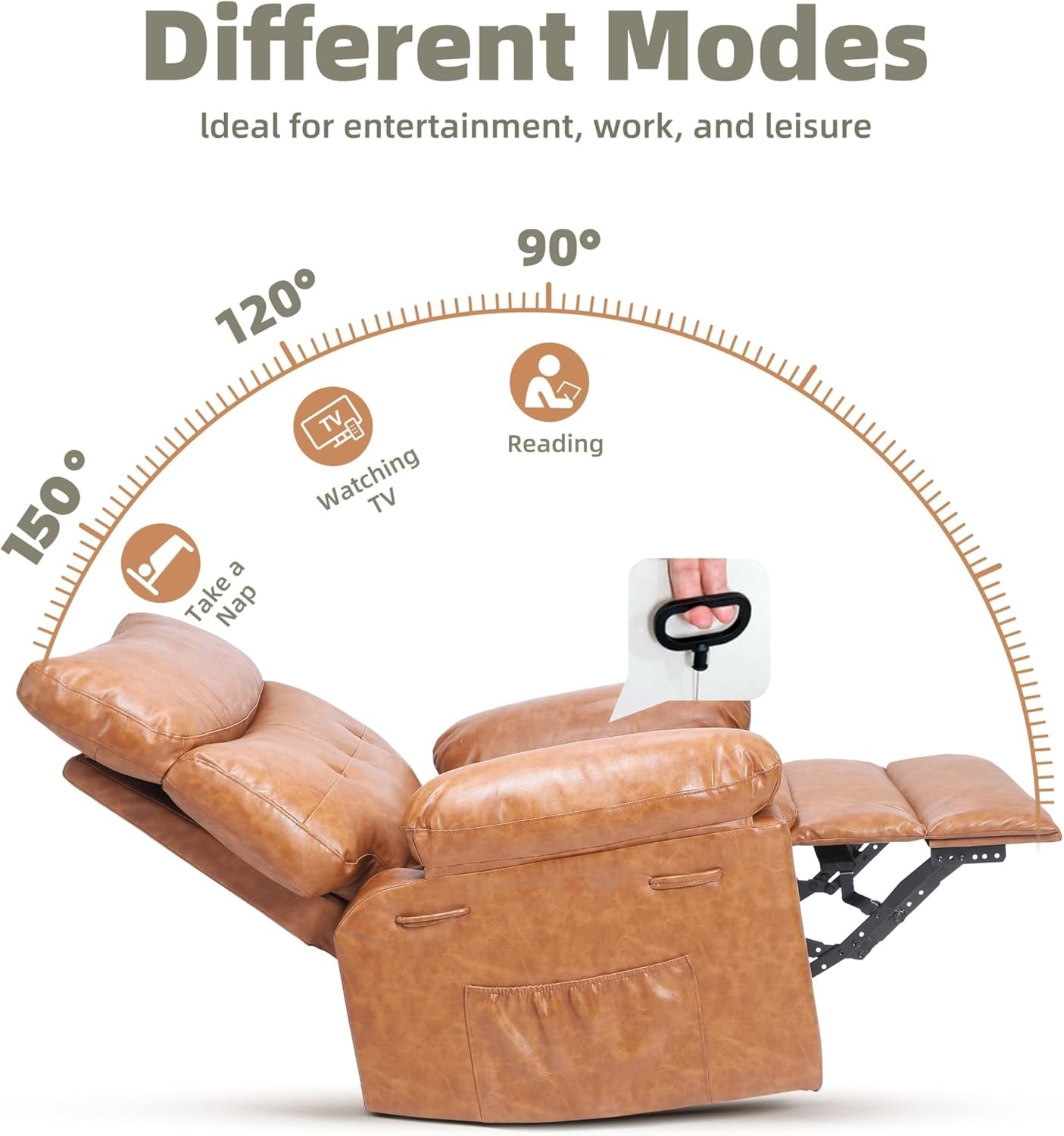 Recliner Chair - PU Leather Manual Recliner for Adults, Lazy Chair with 1.5X Sponge Comfort Arm and Back for Living Room, Bedroom