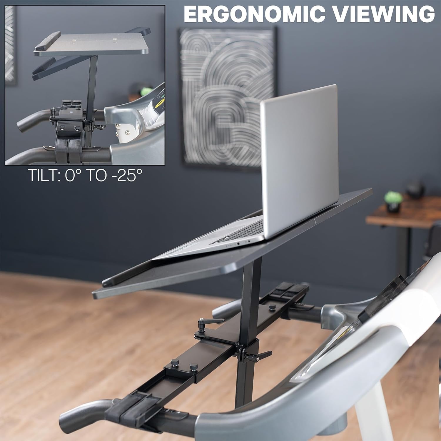 Universal Wooden Laptop Treadmill Desk, Adjustable Ergonomic Notebook Mount Stand for Treadmills, Includes Mouse Pad and Wrist Support, Stand-Tdml4