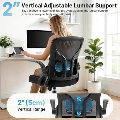 Office Chair Ergonomic Desk Chair with Adjustable Lumbar Support, High Back Breathable Mesh Chair with 120° Tilt Function & Flip-Up Armrests, Swivel Comfy Task Computer Chair for Work, Study