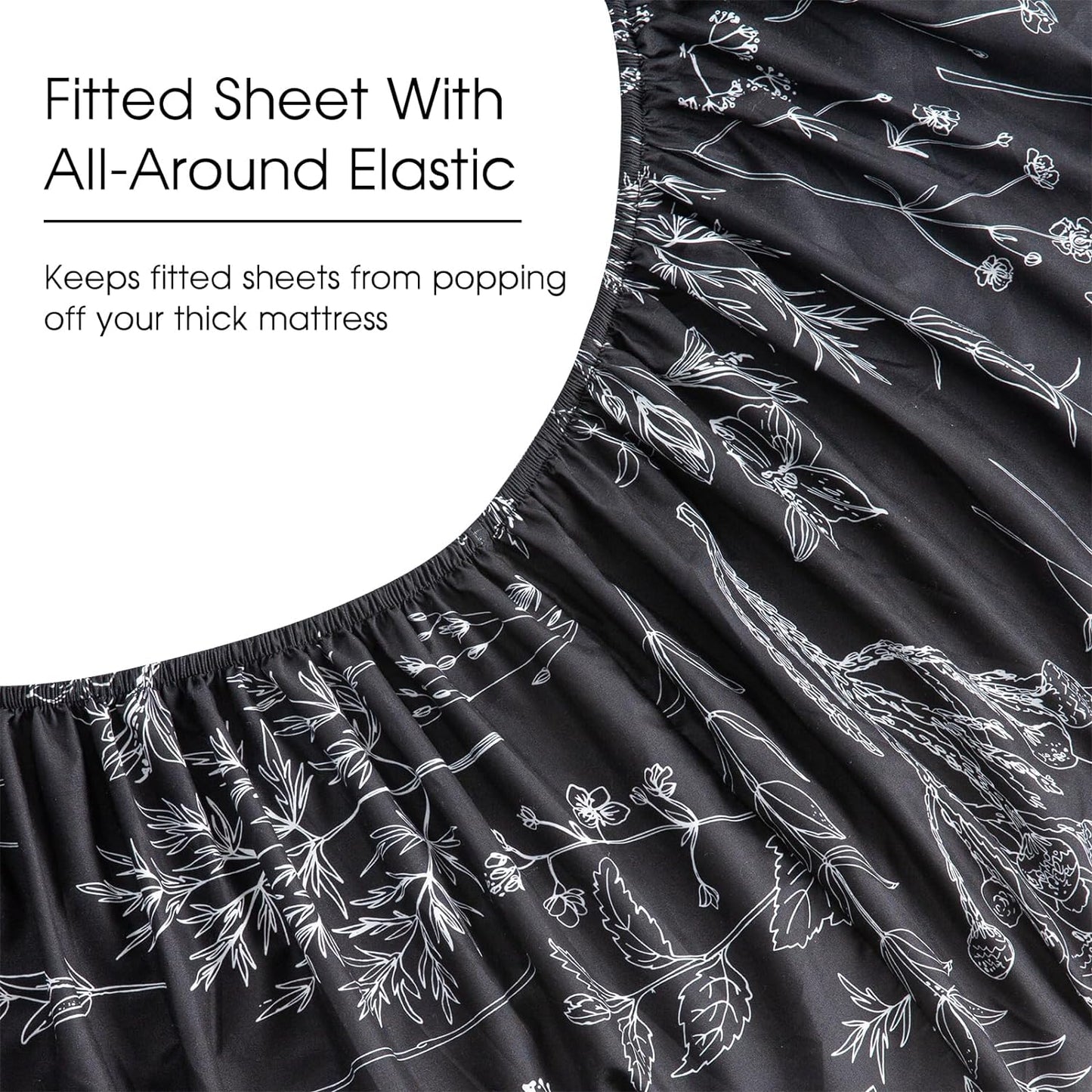 Grey Black Sheets King,Deep Pocket Sheets, 1800 Thread Count Pattrn Bed Sheets Soft Breathable Cute Printed Boho Farmhouse Bed Sheets, Oeko-Tex Certificated- up to 18 Inch