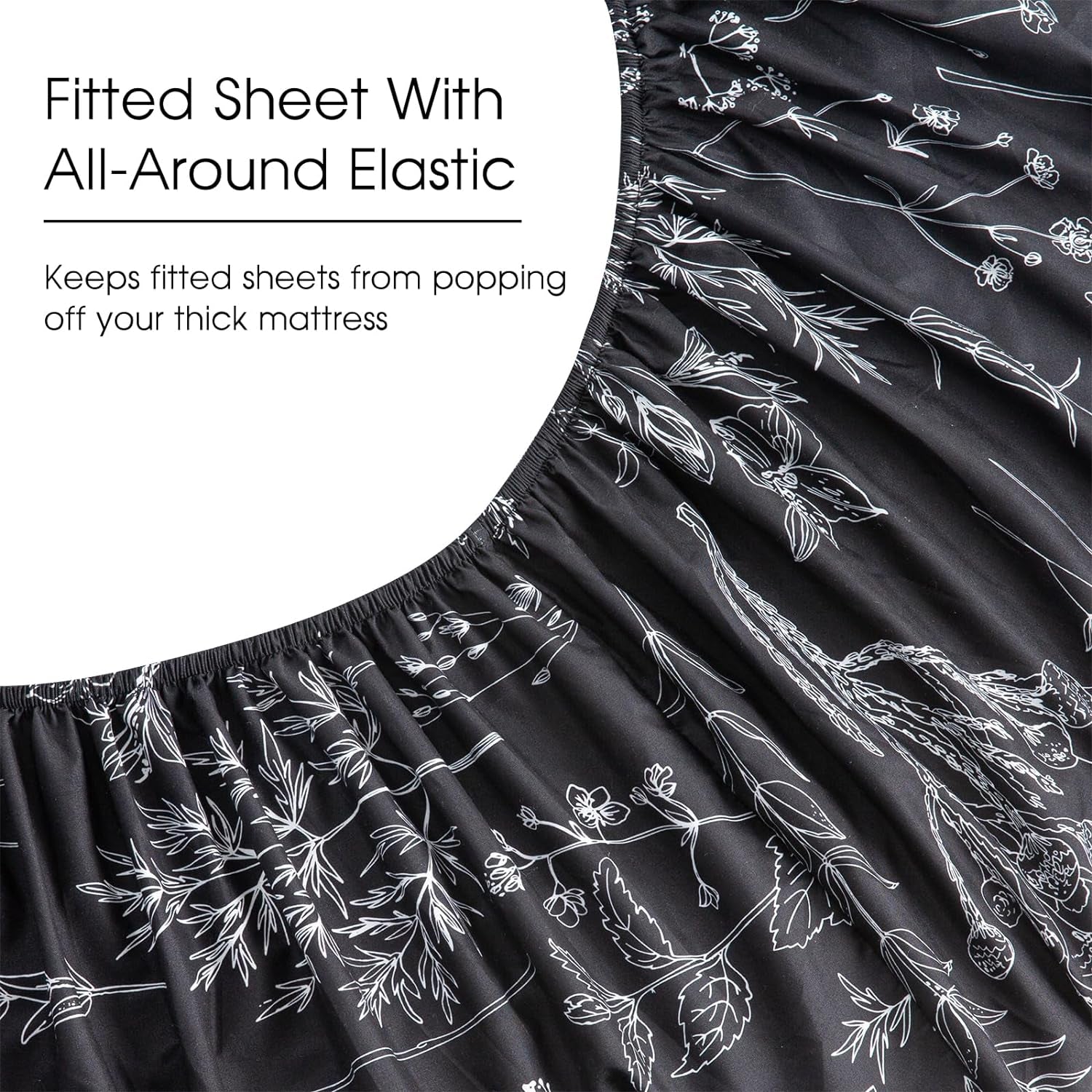 Grey Black Sheets King,Deep Pocket Sheets, 1800 Thread Count Pattrn Bed Sheets Soft Breathable Cute Printed Boho Farmhouse Bed Sheets, Oeko-Tex Certificated- up to 18 Inch