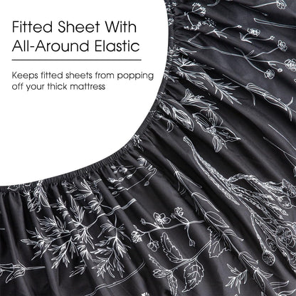 Grey Black Sheets King,Deep Pocket Sheets, 1800 Thread Count Pattrn Bed Sheets Soft Breathable Cute Printed Boho Farmhouse Bed Sheets, Oeko-Tex Certificated- up to 18 Inch