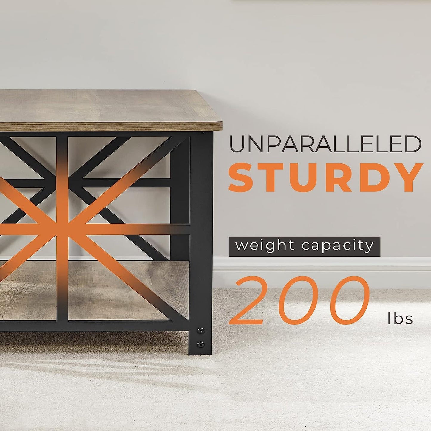 Coffee Table for Living Room with round Corners Farmhouse Style Center Table with Storage Shelf 39 Inch Space Saving Easy Assembly Gray Wash