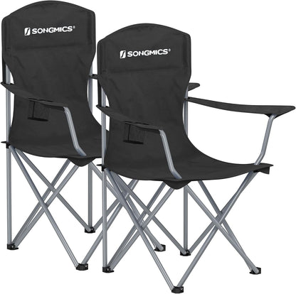 Set of 2 Folding Camping Chairs, Comfortable, Heavy Duty Structure, Max. Load Capacity 330 Lb, Outdoor Chair with Cup Holder, for Camping, Garden, Fishing, Terrace, Black UGCB08BK