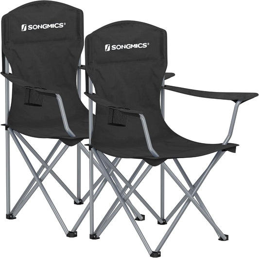 2 Pack Folding Camping Chairs, Load 330 Lb, Cup Holder and High Backrest, Heavy-Duty Structure, for Lawn, Garden, Fishing, Terrace