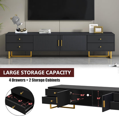 Modern TV Stand with Drawers for Tvs up to 75'', Media Console Storage Cabinet Entertainment Center Furniture for Living Room Bedroom, Gold Metal Legs, 70.9-Inch, Black