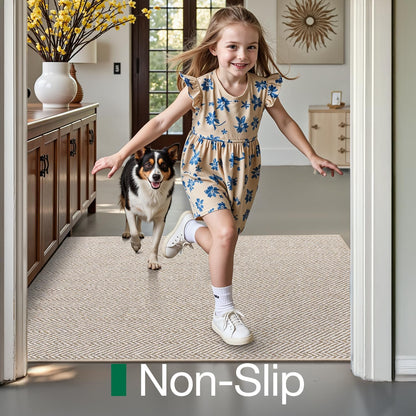 Ultra Thin Indoor Door Mat for Entrance 24"X36", Non Slip Entryway Mat, Low Profile Doormat, Unique Herringbone Design Carpet for Inside, Patio, Porch, Beige