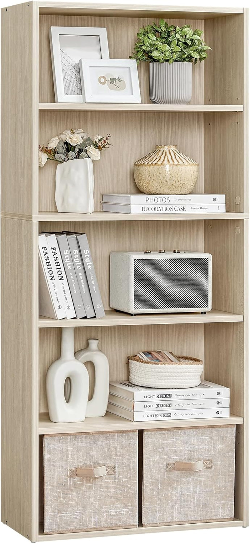 Custos Collection - Bookshelf, 5-Tier Bookcase, Book Shelf, Open Storage Shelf, 9.4 X 23.6 X 52.8 Inches, for Living Room, Home Office, Dinning Room, Natural Beige ULBC165L01
