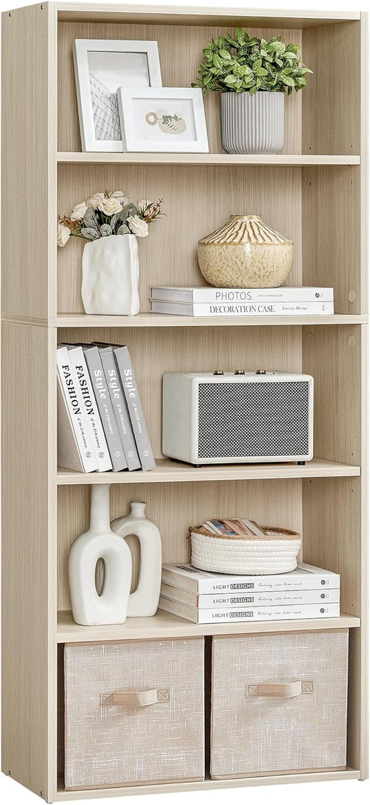 Custos Collection - Bookshelf, 5-Tier Bookcase, Book Shelf, Open Storage Shelf, 9.4 X 23.6 X 52.8 Inches, for Living Room, Home Office, Dinning Room, Natural Beige ULBC165L01