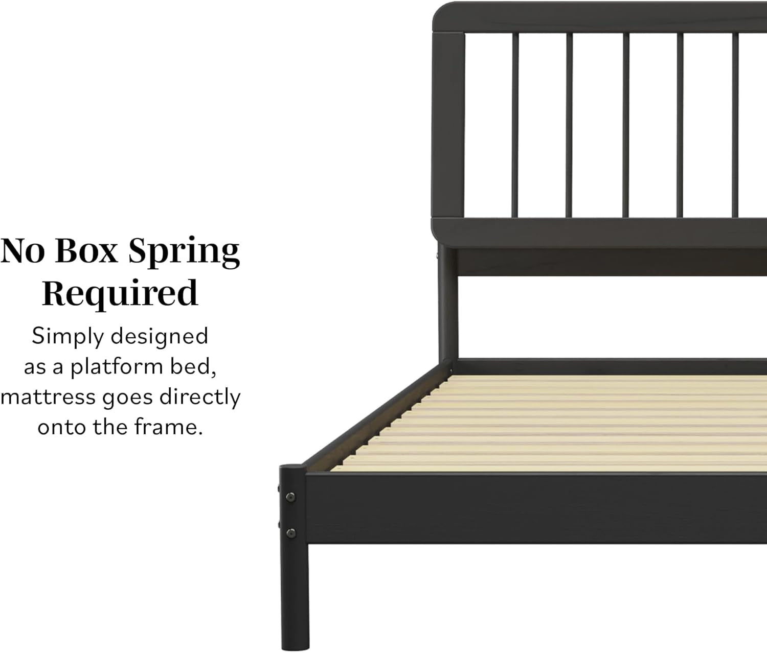 Clemente Mid-Century Modern Spindle Headboard King Bedframe, King Size, Black