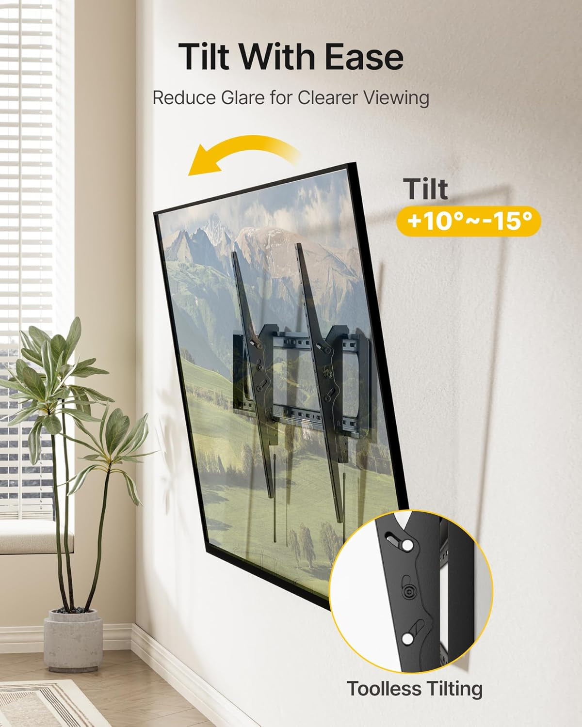 Heavy Duty Tilting TV Wall Mount for 60–120” Large Tvs up to 300 Lbs, 4X Safety Tested, 10° Tilt for Glare-Free Viewing, Low Profile Slim Bracket, Max VESA 900X600, Fits 16”/18”/24” Studs