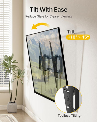 Heavy Duty Tilting TV Wall Mount for 60–120” Large Tvs up to 300 Lbs, 4X Safety Tested, 10° Tilt for Glare-Free Viewing, Low Profile Slim Bracket, Max VESA 900X600, Fits 16”/18”/24” Studs