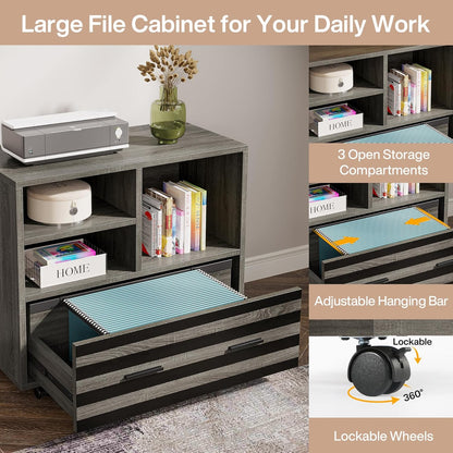 62.2" Executive Desk with Mobile File Cabinet, L-Shaped Office Desk with Storage Shelves, Large Computer Table Business Workstation Set for Home Office, Grey