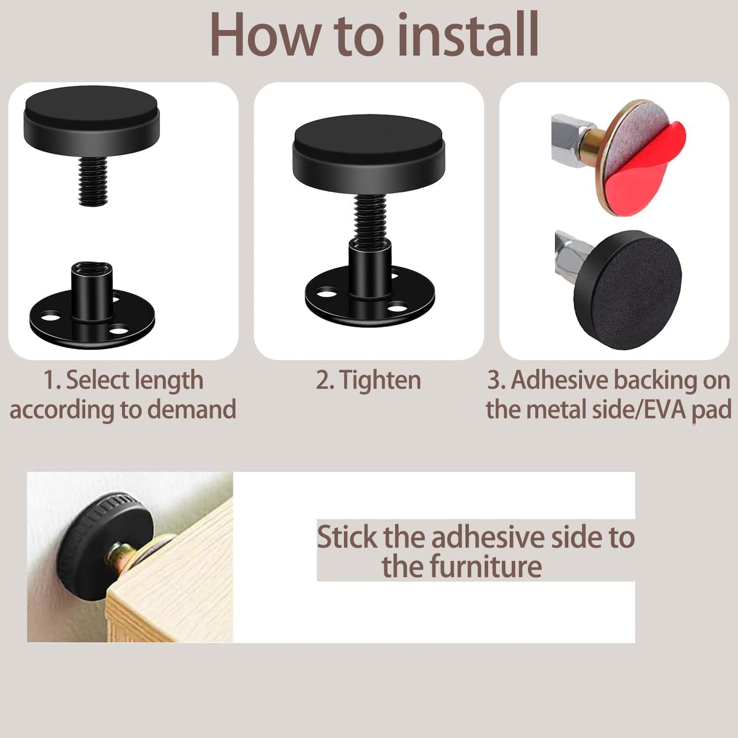 4PC Black Headboard Stoppers for Wall，Adjustable Bed Frame Anti-Shake Tool, Stop Headboard Movement, Protect Walls, Easy to Install(30-112Mm)