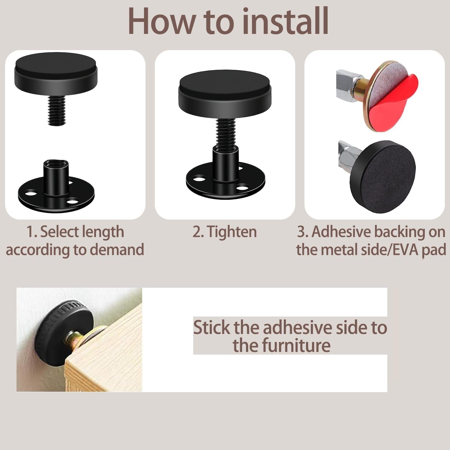 4PC Black Headboard Stoppers for Wall，Adjustable Bed Frame Anti-Shake Tool, Stop Headboard Movement, Protect Walls, Easy to Install(30-112Mm)