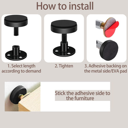 4PC Black Headboard Stoppers for Wall，Adjustable Bed Frame Anti-Shake Tool, Stop Headboard Movement, Protect Walls, Easy to Install(30-112Mm)