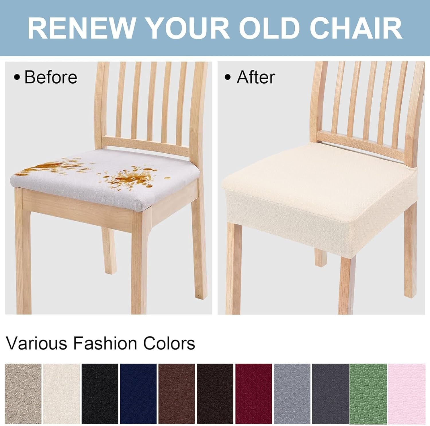 Stretch Jacquard Seat Covers for Dining Room Chairs Set of 4, Removable Washable Chair Seat Protector Slipcovers, No Rear Covers, Beige