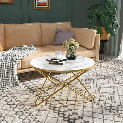 round Coffee Table with White Faux Marble Top