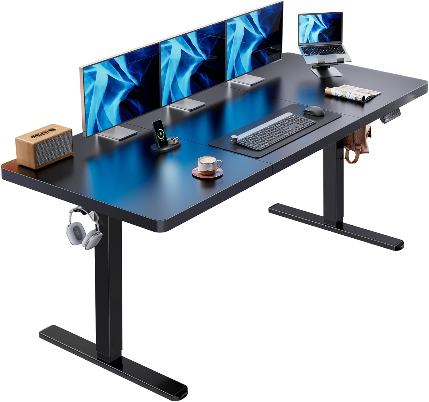 71 X 30 Inch Electric Standing Desk, Powerful Brushless Motor Large Height Adjustable Table, 4 Memory Preset Sit Stand up Desk, Home Office Computer Table with Thick T-Shaped Frame