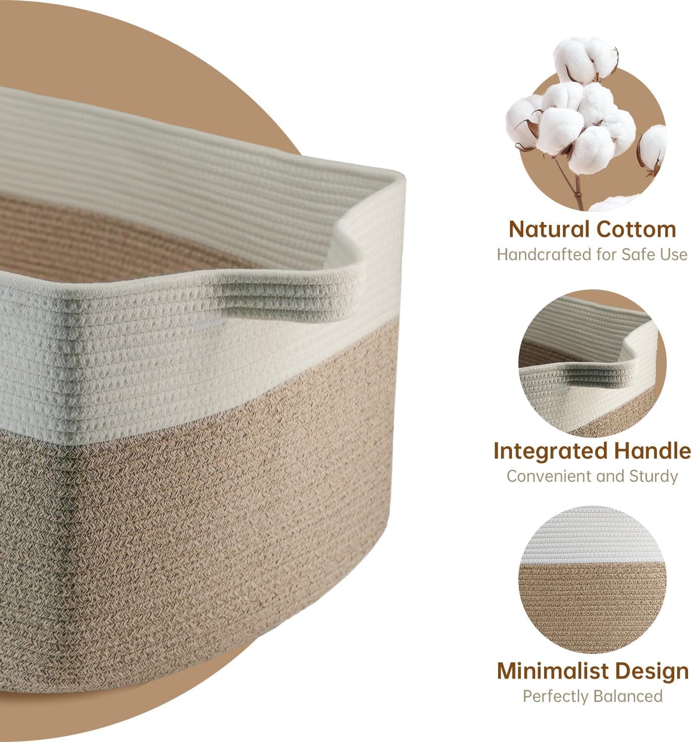 75L Large Cotton Rope Basket 22" X 17" X 12",Large Blanket Basket with Handle,Woven Baskets for Storage,Storage Baskets for Organizing