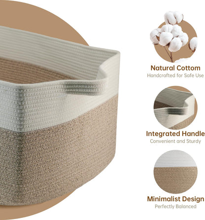 75L Large Cotton Rope Basket 22" X 17" X 12",Large Blanket Basket with Handle,Woven Baskets for Storage,Storage Baskets for Organizing
