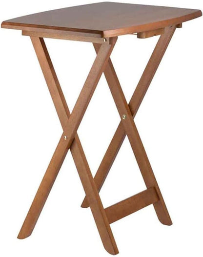 Renaissance Romance 5-Piece Oversize Snack Table Set with Solid Teak Finish, Curved Sides, Rounded Corners, and Sturdy Stand, 23.6" W X 15.75" D X 25.5" H Teak