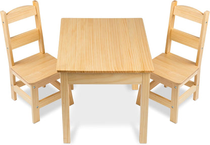 Solid Wood Kids Table and Chairs (2), Premium Quality Wooden Toddler Table and Chair Set for Kids Playroom Furniture & Montessori Classroom Furniture for Boys & Girls Ages 3+