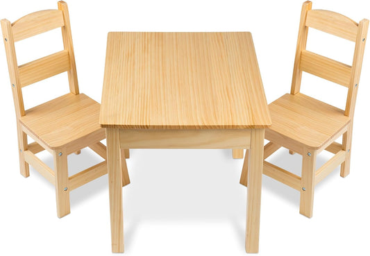 Solid Wood Kids Table and Chairs (2), Premium Quality Wooden Toddler Table and Chair Set for Kids Playroom Furniture & Montessori Classroom Furniture for Boys & Girls Ages 3+