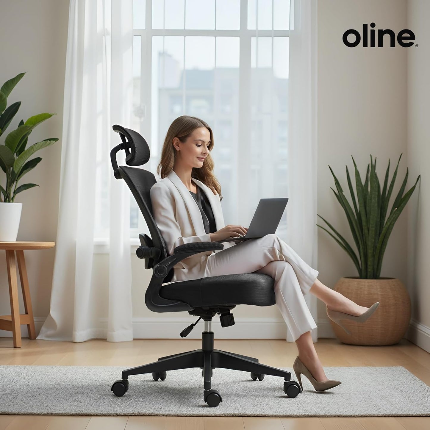 Ergoair Ergonomic Office Chair – Adjustable Lumbar Support, Flip-Up Armrests, Mesh Computer Desk Chair, Swivel Rolling Executive Gaming Chair for Home & Office (Black)