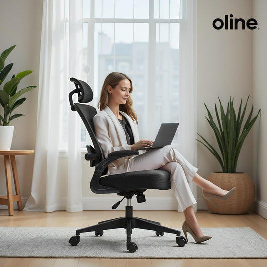 Ergoair Ergonomic Office Chair – Adjustable Lumbar Support, Flip-Up Armrests, Mesh Computer Desk Chair, Swivel Rolling Executive Gaming Chair for Home & Office (Black)