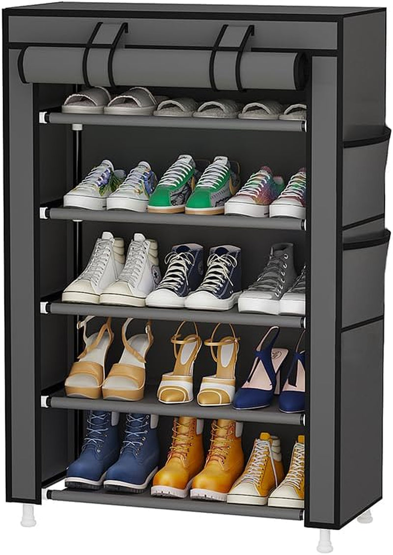 5 Tier Shoe Rack Organizer,Portable Shoe Shelf with Nonwoven Fabric Cover for Closet Hallway,Bedroom,Entryway,Grey
