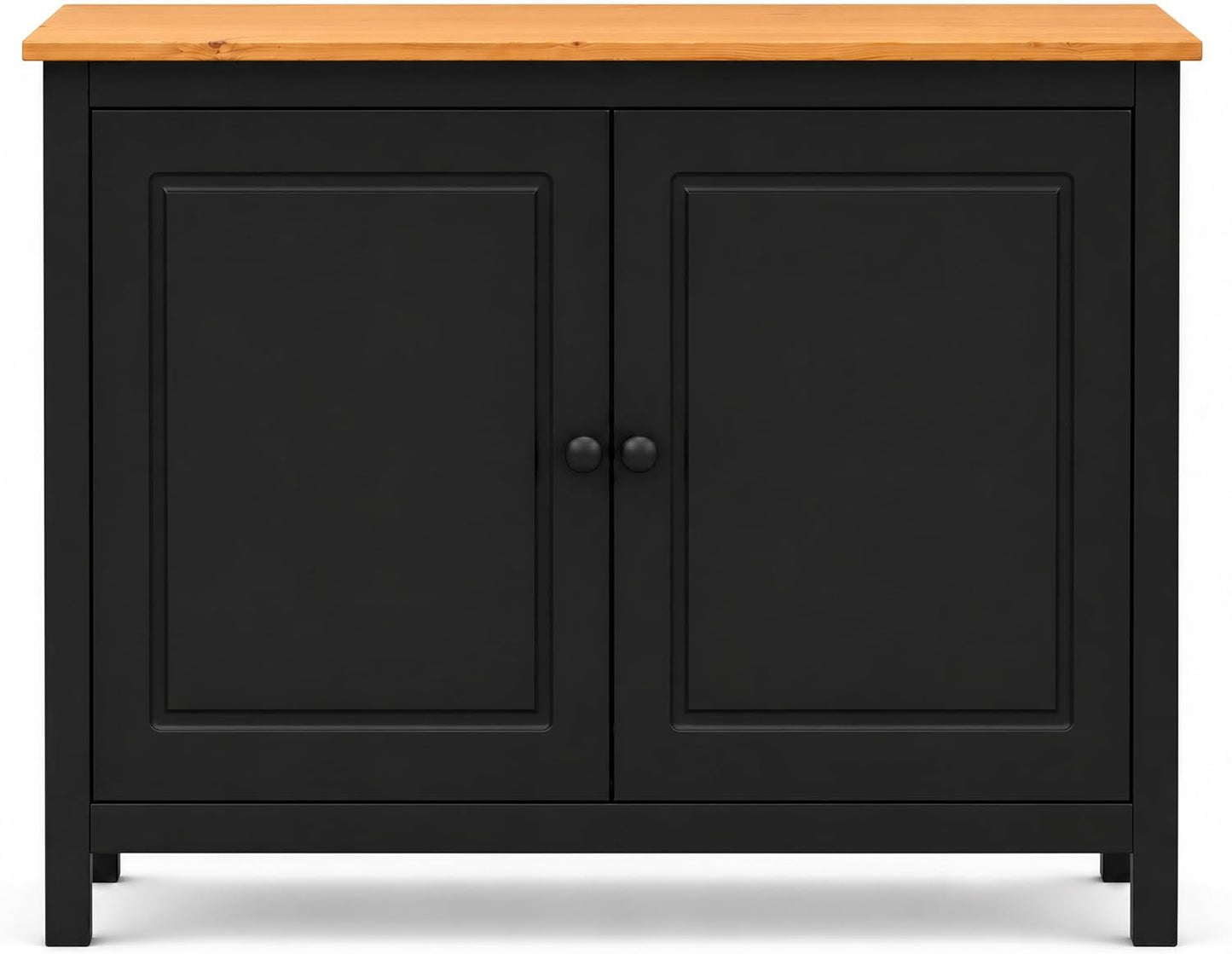 44" Wide Black & Pine Top Solid Pine Shaker Sideboard Buffet Cabinet — 2 Doors Adjustable Shef — No Drawer · Anti-Tip Included — Two-Tone Modern Finish