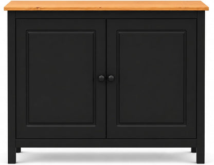 44" Wide Black & Pine Top Solid Pine Shaker Sideboard Buffet Cabinet — 2 Doors Adjustable Shef — No Drawer · Anti-Tip Included — Two-Tone Modern Finish