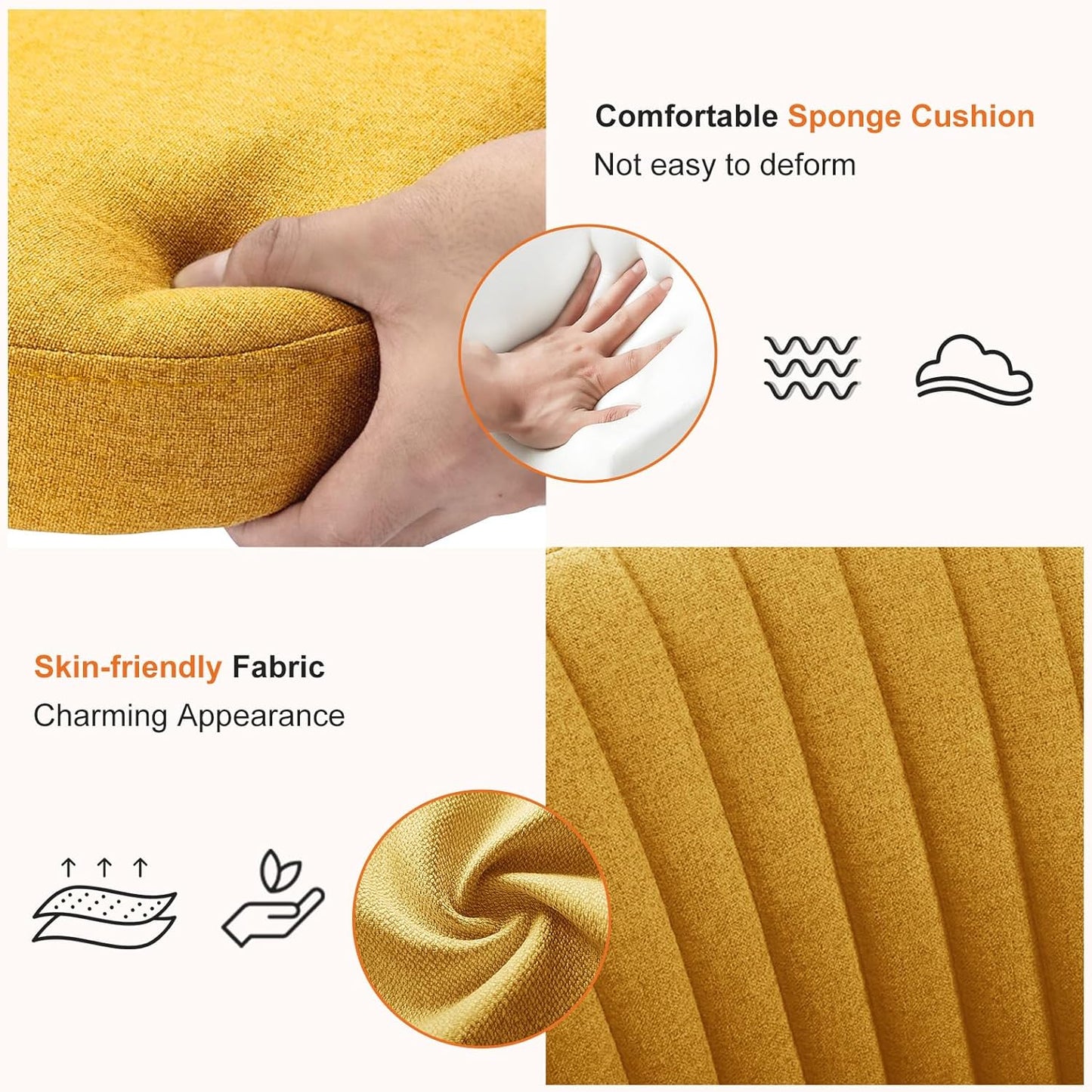 Armless Office Chair, Modern Fabric Home Office Desk Chairs with Wheels Adjustable Swivel Task Computer Vanity Seat for Small Spaces，Ginger Yellow