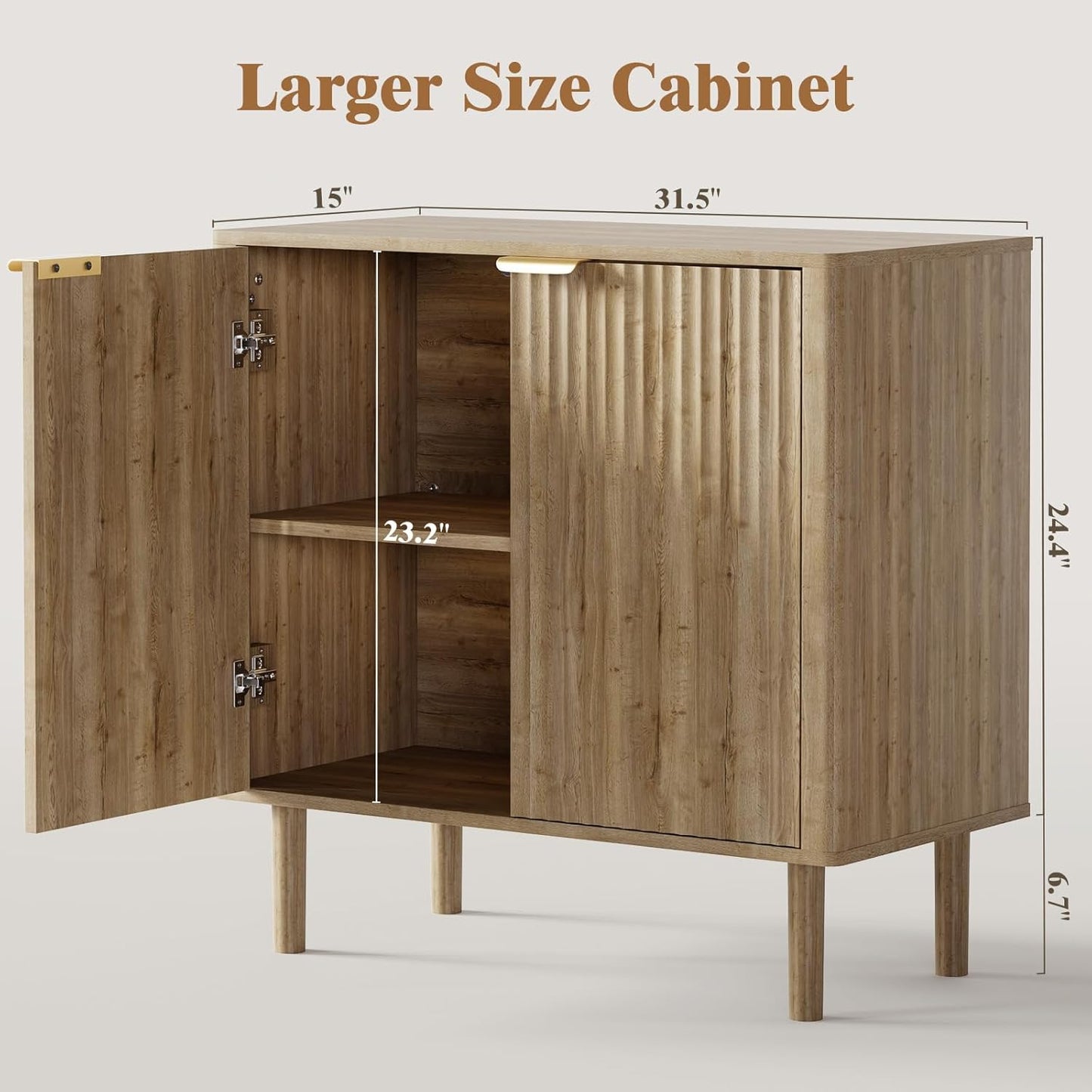 Sideboard Buffet Cabinet with Storage, Modern Fluted Accent Credenza with Doors & Adjustable Shelves, Wood Coffee Bar Console Table for Living Room, Dining Room, Kitchen or Entryway 31.5" Oak