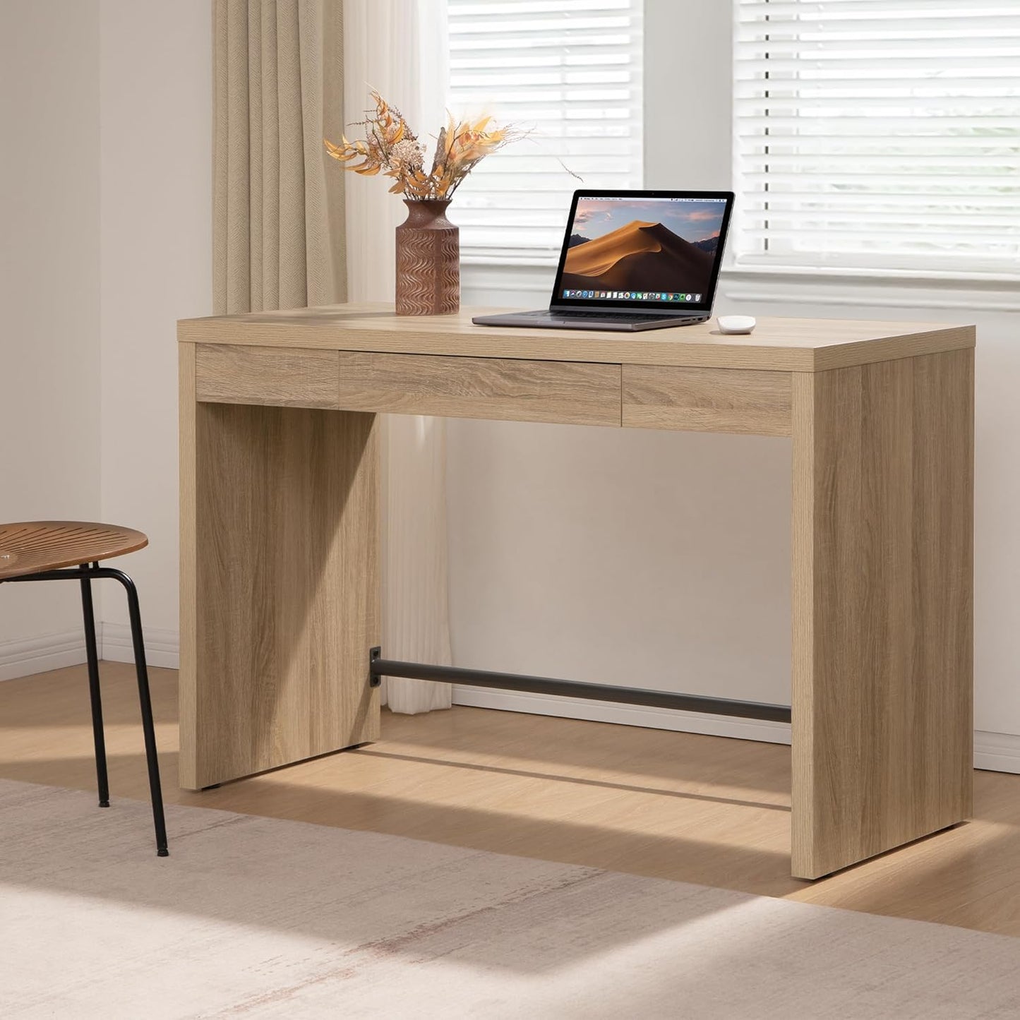 Computer Desk Writing Table - 47-Inch Wooden Study Desk for Bedroom, Farmhouse Home Office Desk with Drawer, Boho Makeup Vanity Table for Dormitory (Reclaimed Light Oak, 1 Piece)
