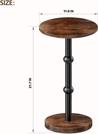Drink Table, Small round Side Table for Small Spaces, Modern Accent round End Tables with Metal Leg, Thickened Wood Pedestal Coffee Tables for Living Room, Bedroom, Narrow Corners,Sofa Couch