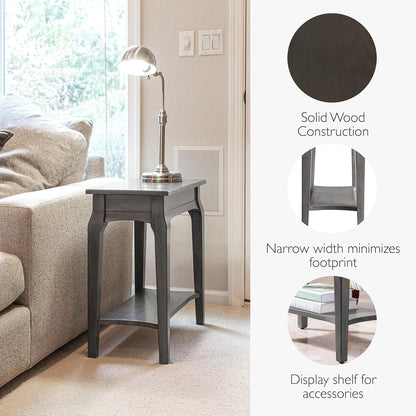 Stratus Solid Wood Narrow Side End Table with Shelf, Smoke Gray, Perfect for Living Rooms, Bedrooms, and Small Spaces – , 22005-GR