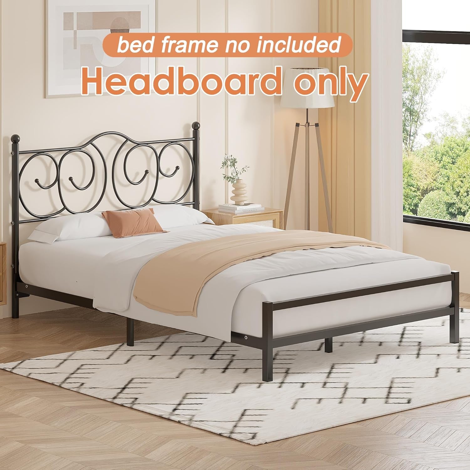 Metal Full Size Headboard, Heavy Duty Curved Headboard Only Height Adjustable, Easy to Assembly, Farmhouse Victorian Style for Bedroom - Black, Full
