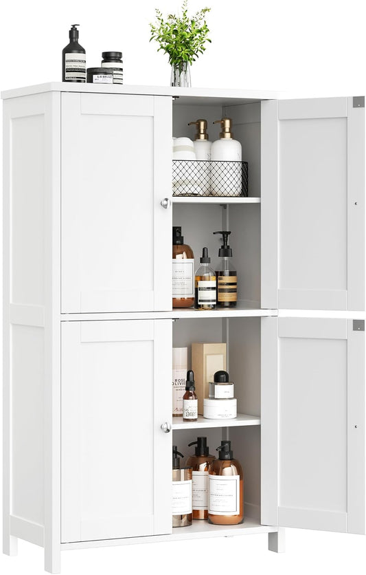 Bathroom Storage Cabinet with Doors and Shelves, Floor Cabinets for Washroom Furniture, Laundry Room, Organization with Adjustable Shelf, White