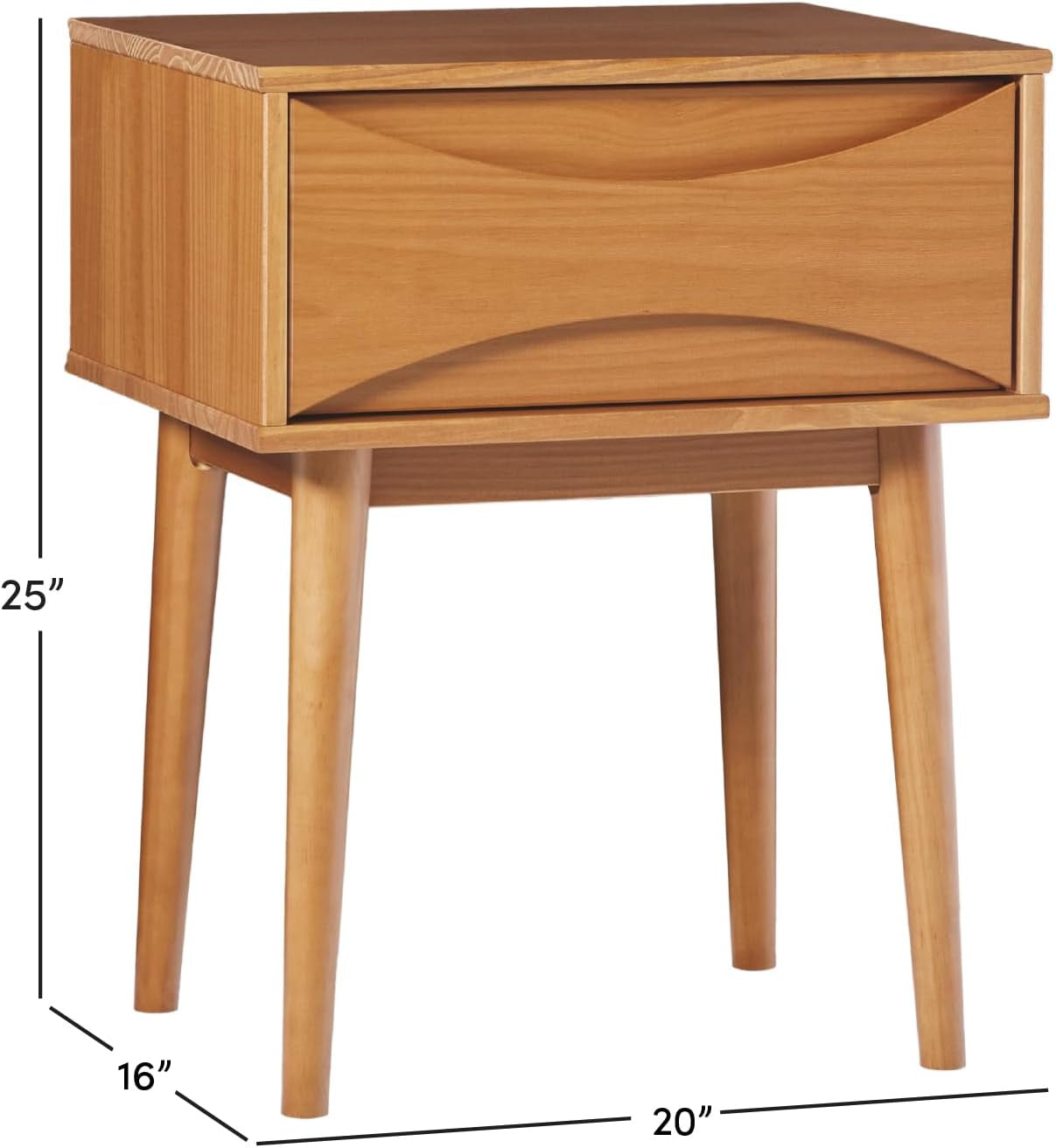 Atticus Solid Wood Retro 1-Drawer Nightstand, 25 Inch, Caramel