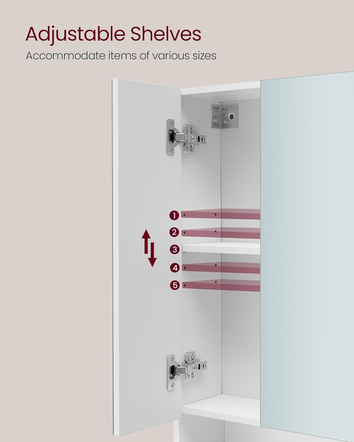 KAILYN Collection - Medicine Cabinet Mirror, Bathroom Wall Mirror Cabinet with Storage, Open Compartment, Adjustable Shelves, 6.5 X 35.4 X 29.5 Inches, Cloud White UBBK130W01
