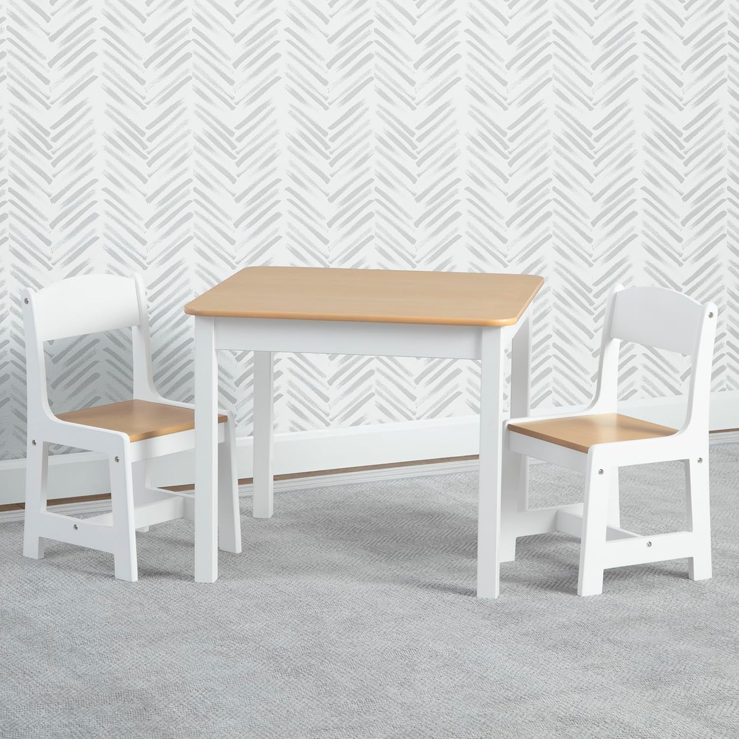 Mysize Kids Wood Table and Chair Set (2 Chairs Included) - Ideal for Arts & Crafts, Snack Time, Homeschooling, Homework & More, Bianca White/Natural