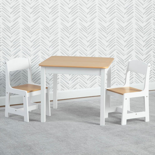 Mysize Kids Wood Table and Chair Set (2 Chairs Included) - Ideal for Arts & Crafts, Snack Time, Homeschooling, Homework & More, Bianca White/Natural