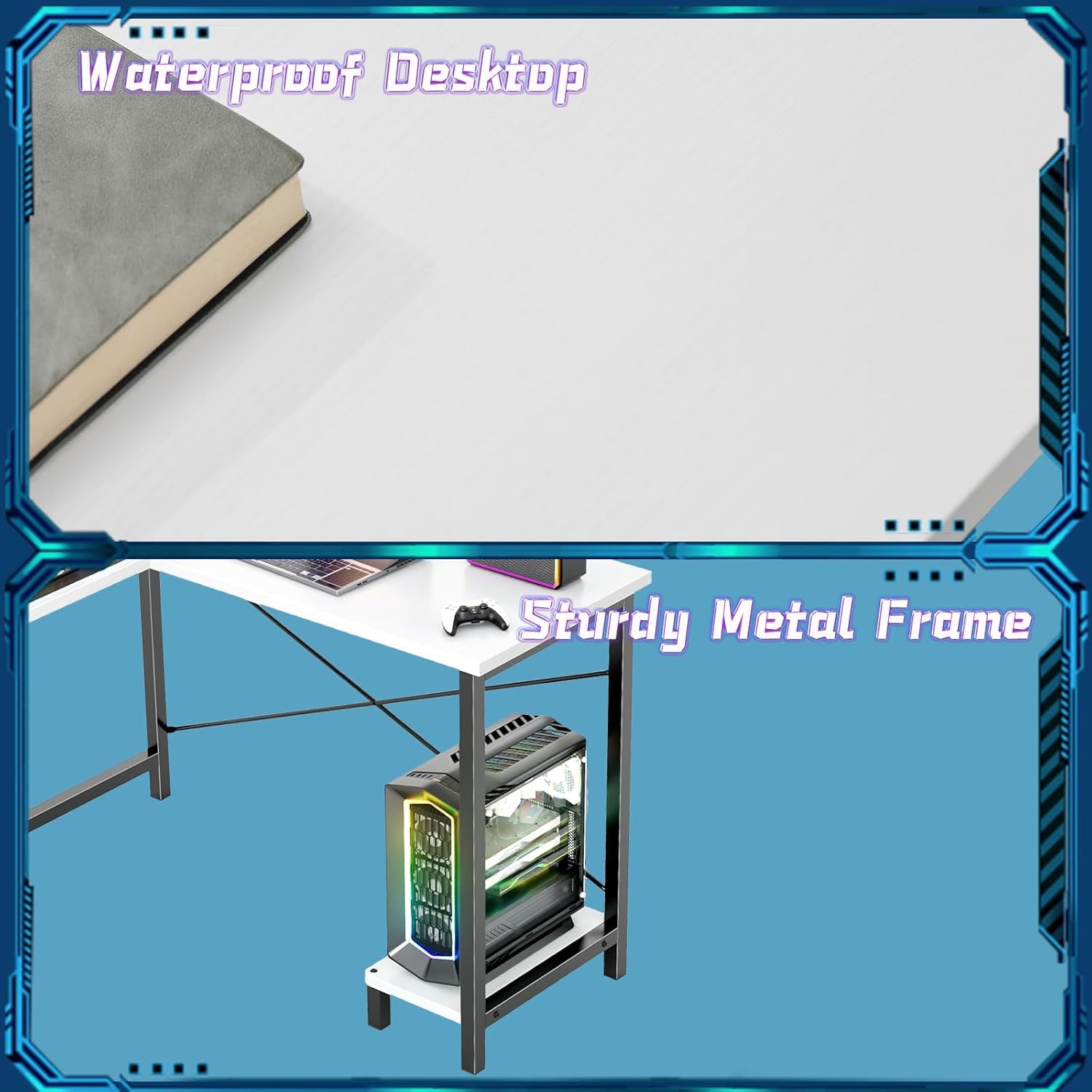 L Shaped Desk Computer Gaming Corner Table 50 Inch Home Office Writing Student Work PC Workstation with Side Storage Bag CPU Stand Modern for Bedroom Small Spaces