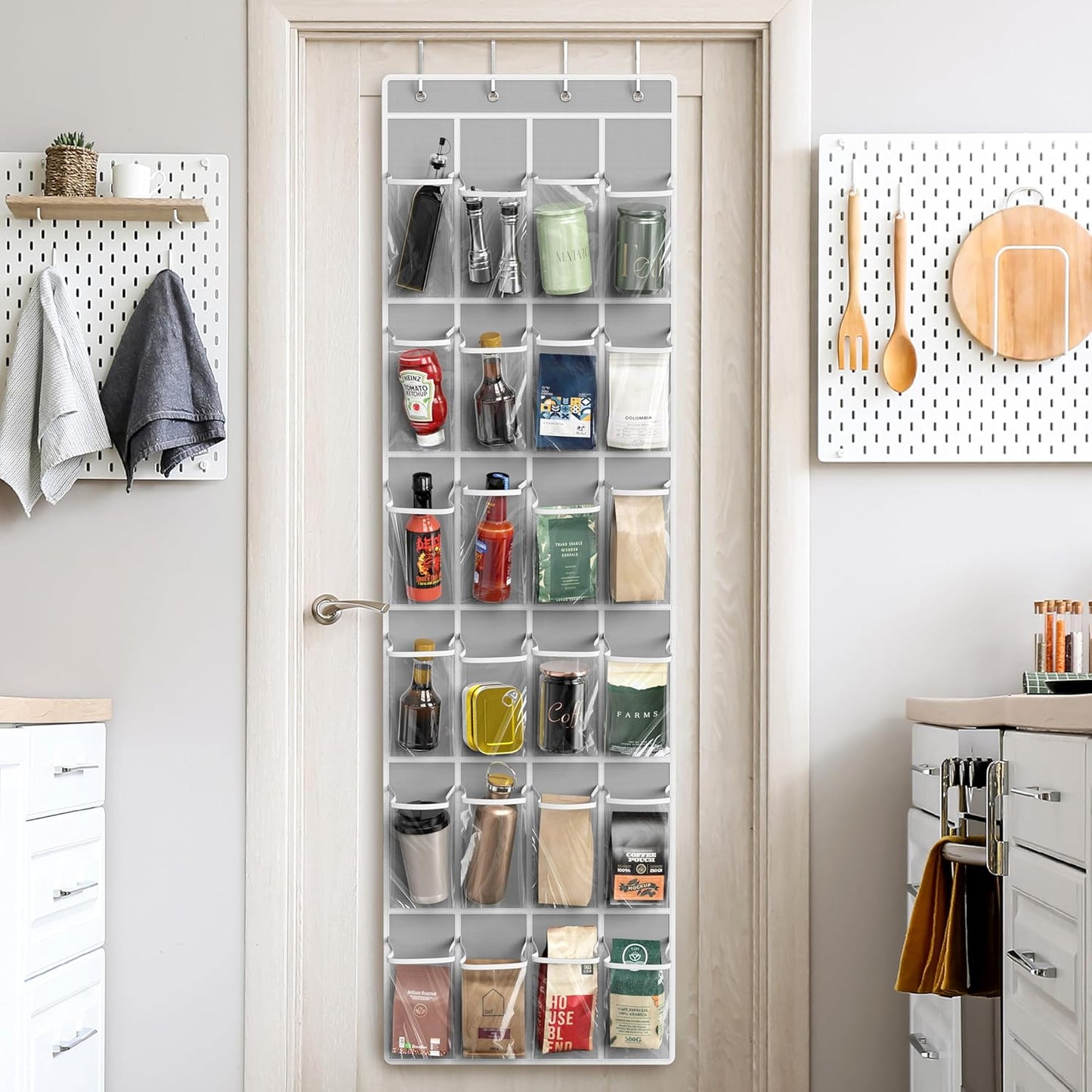 24 Pockets - Crystal Clear over the Door Hanging Shoe Organizer, Gray (64'' X 19'')