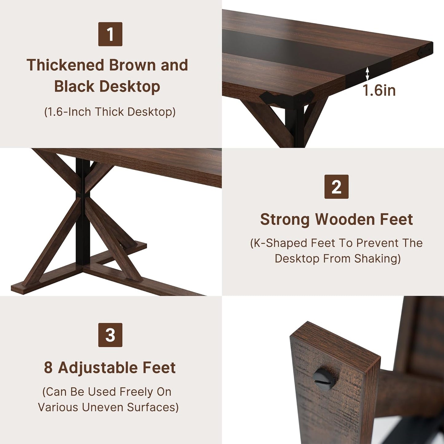 71 Inch Dining Table for 6 People, Rectangular Kitchen Farmhouse Table W/Thickness Waterproof Wood Tabletop,Long Dining Room Tables W/Wood Strip Base for Kitchen Living Room(Br)