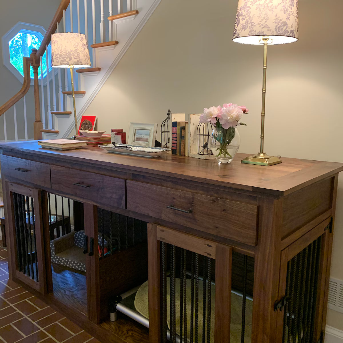Custom Dog Crate Furniture | End Table | Double Door | Solid Wood Kennels in Many Sizes | Dog TV Stand | Made in USA